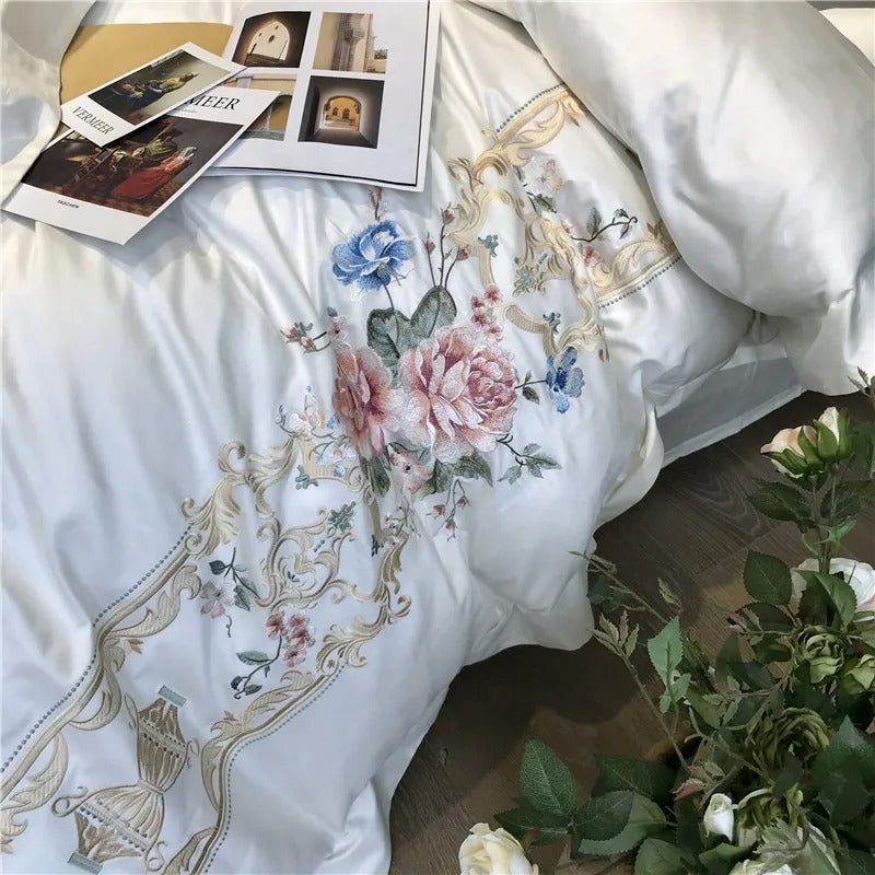 Destiny Blossom Floral Embroidered Egyptian Cotton Bedding Set