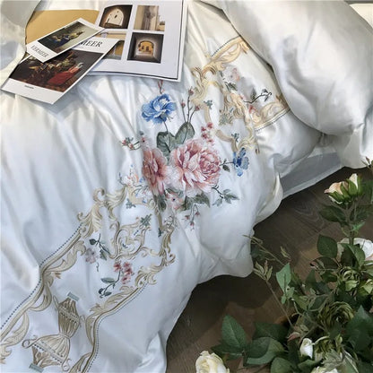 Destiny Blossom Floral Embroidered Egyptian Cotton Bedding Set