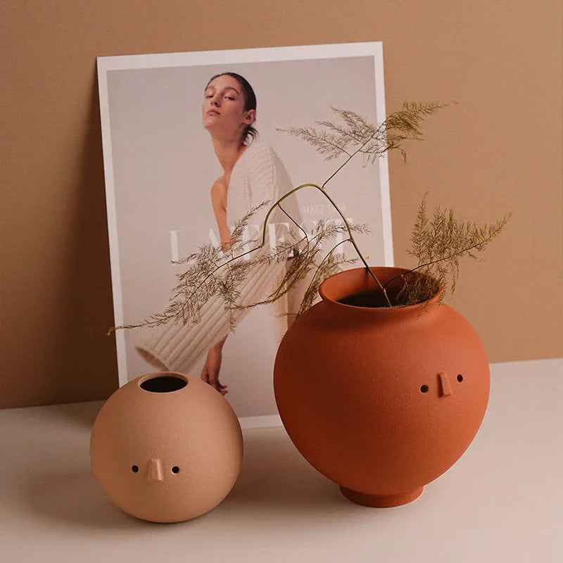 Frosted Minimalist Face Ceramic Vases