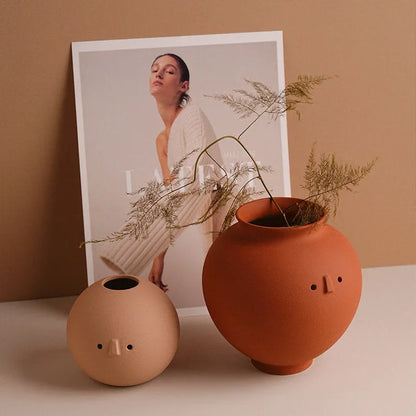 Frosted Minimalist Face Ceramic Vases