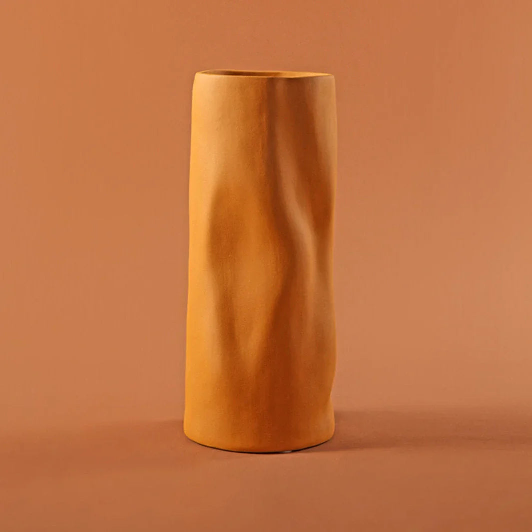 Ruched Frosted Ceramic Vase