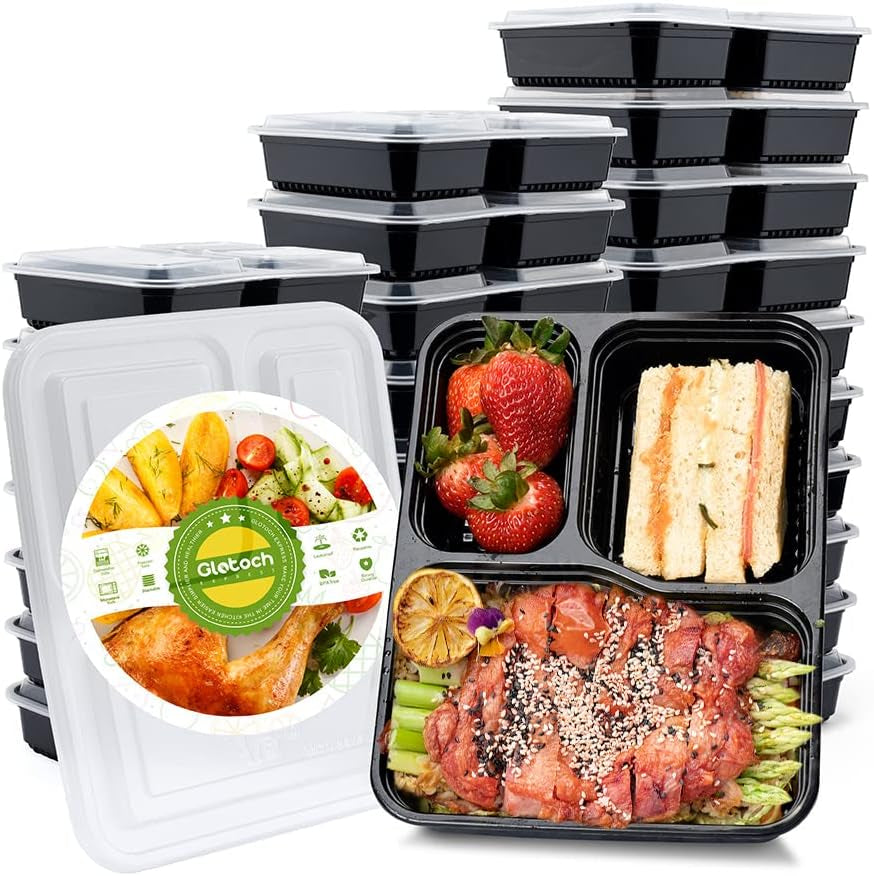 Glotoch 50 Pack 32 Oz Meal Prep Containers Reusable, 2 Compartment Food Containers with Lids to Go Containers, Lunch-Microwave,Freezer,Dishwasher Safe Boxes Disposables Food Service Equipment & Supplies Industrial & Scientific Take Out Containers