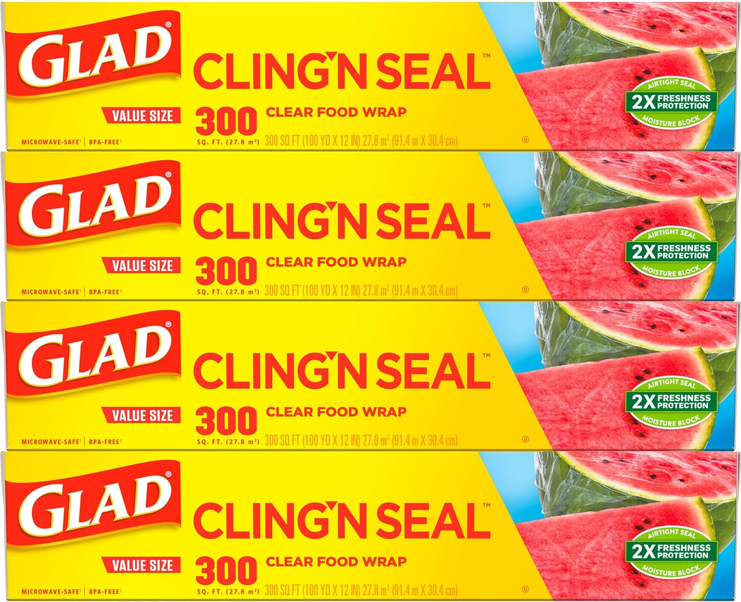 Glad Cling N Seal Plastic Food Wrap, 300 Square Foot Roll - 4 Pack (Package May Vary) Disposable Food Storage Health & Household Household Supplies Paper & Plastic