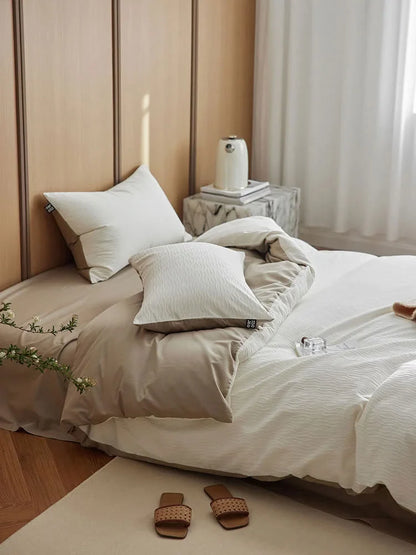 Wavy Textured Two-Tone Washed Cotton Bedding Set
