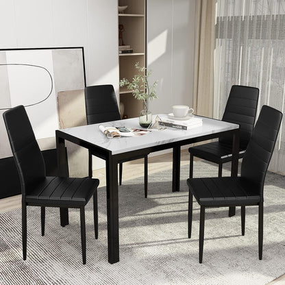 AWQM Marble Dining Table Set for 4, Rectangular Faux Marble Table and 4 PU Leather Chairs, 5 Pieces Kitchen Table Set,Ideal for Living Room, Dining Room,Breakfast Nook, White&Black Dining Room Furniture Furniture Home & Kitchen Table & Chair Sets