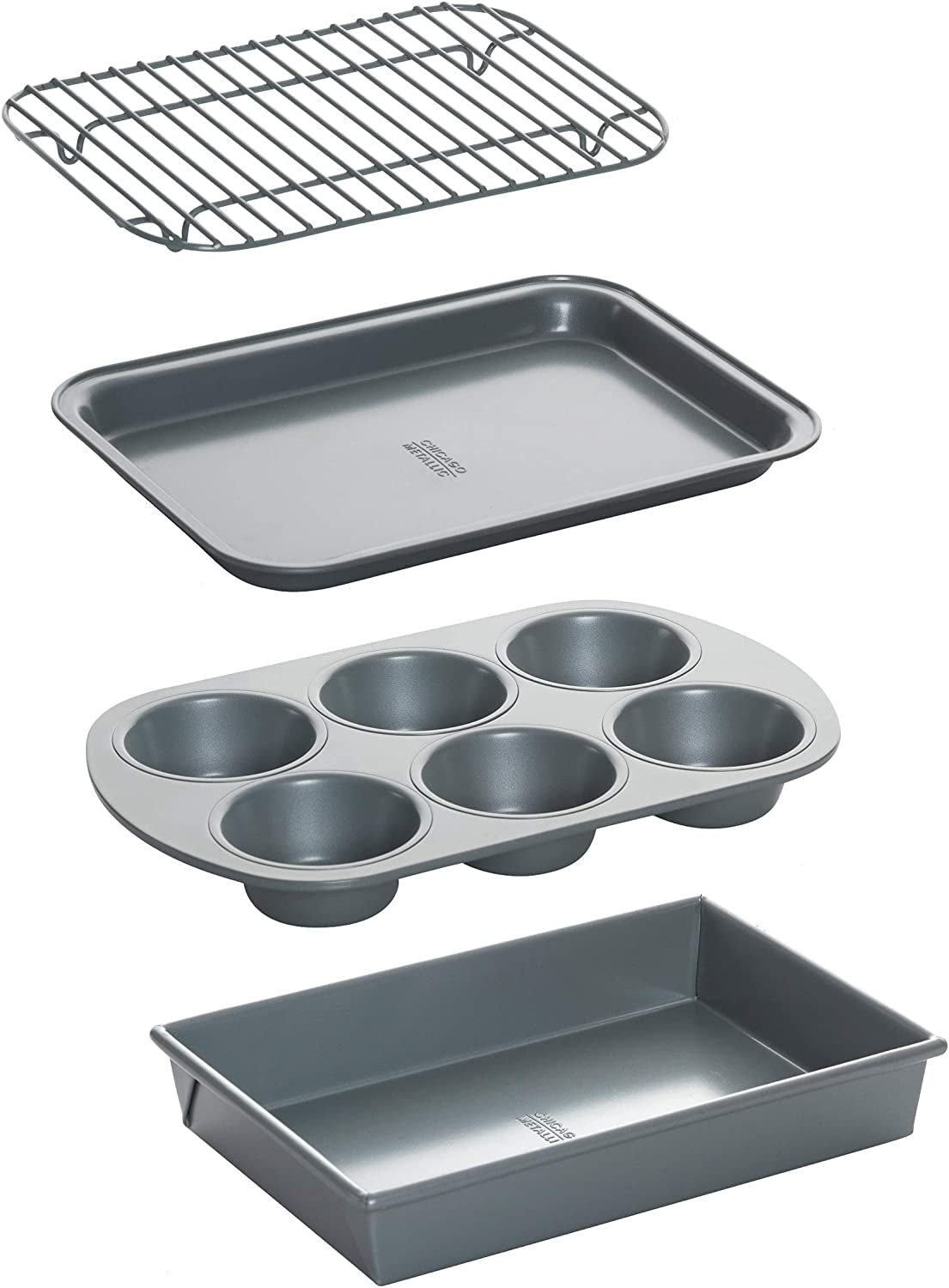 Chicago Metallic Professional Non-Stick 8-Piece Bakeware Set, Silver Bakeware Bakeware Sets Home & Kitchen Kitchen & Dining