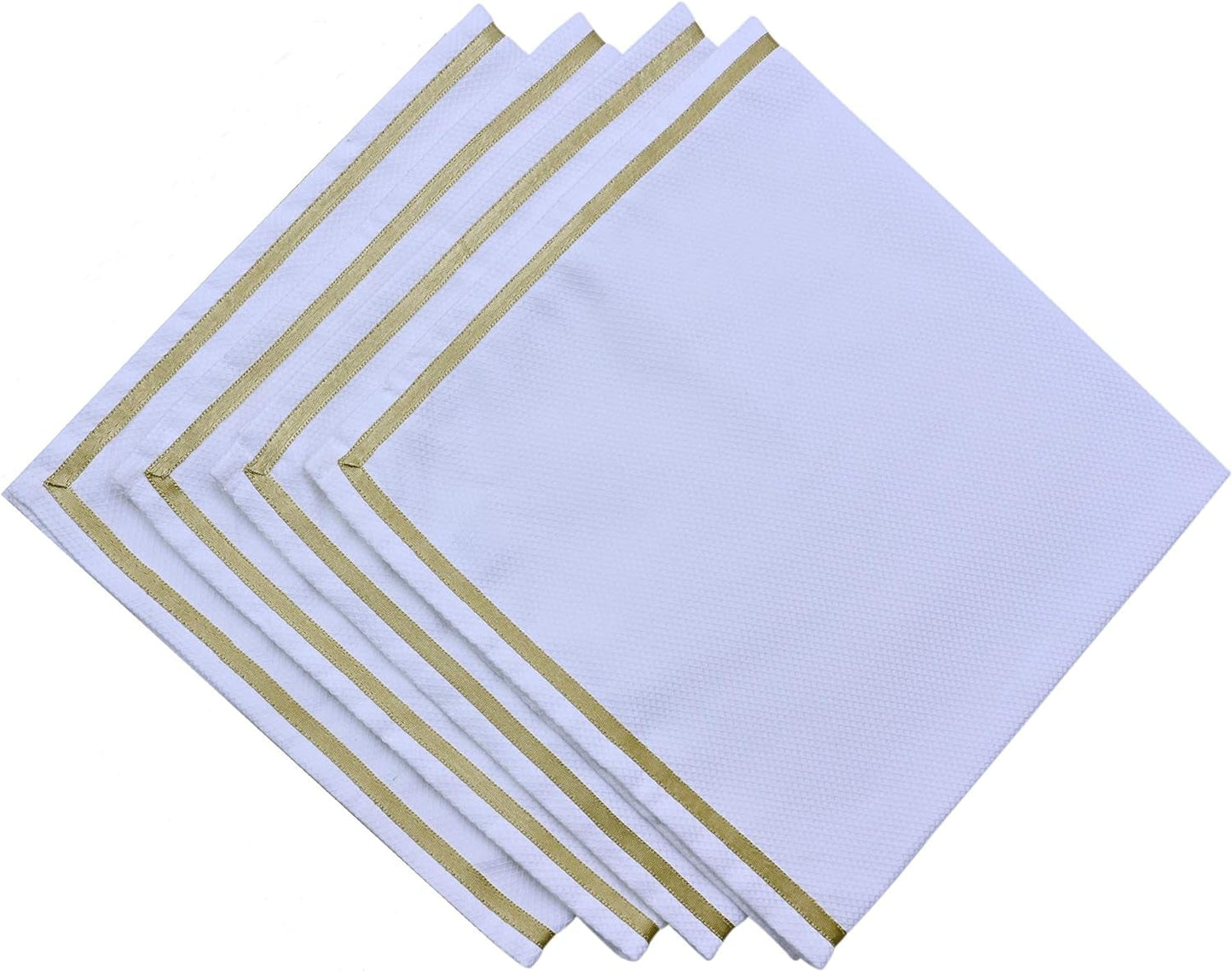 ATOSII 'Kohinoor' Home Linen 100% Cotton Cloth Napkins - 20 X 20 Inch (White) Oversized Dinner Napkins - Set of 4 - Handcrafted with Gold Satin Trim - Soft Napkins Perfect for Gifting Cloth Napkins Home & Kitchen Kitchen & Dining Kitchen & Table Linens