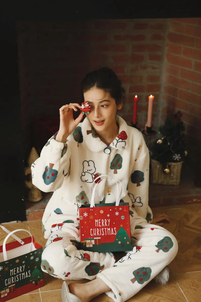 Plush Bunny & Strawberry Flannel Fleece Pajama Set