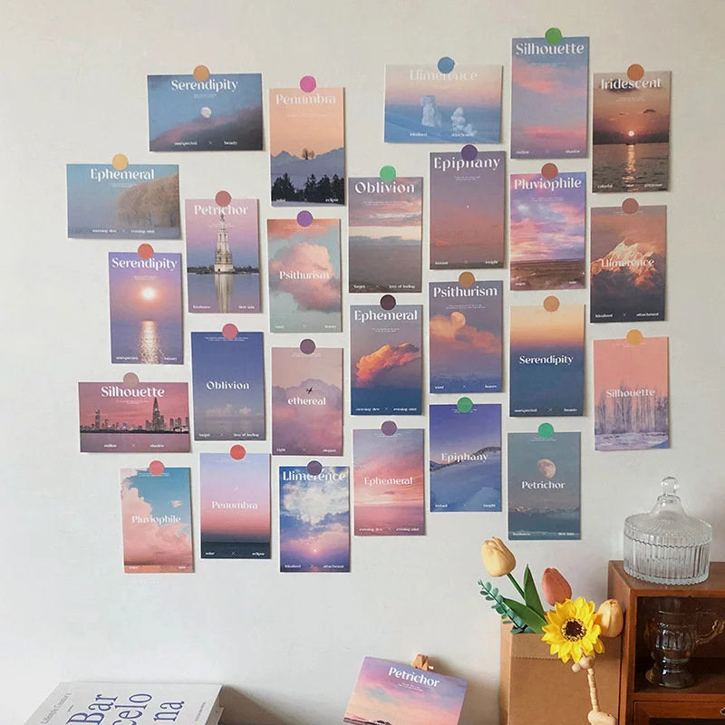 Ethereal Sunset Word Art Aesthetic Wall Collage Kit