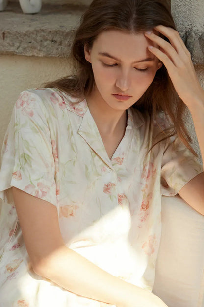 Silky Watercolor Floral Cotton Sateen Pajama
