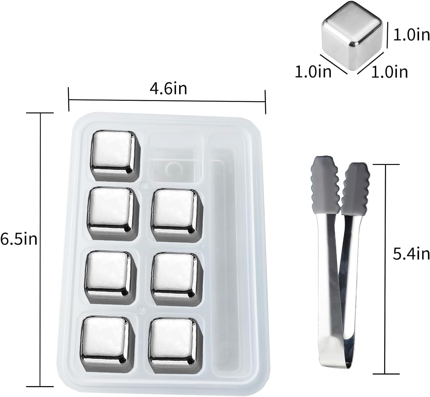 Stainless Steel Ice Cubes, 8-PCS Stainless Steel Ice Cubes, Reusable Whiskey Stones, Chilling Stone for Wine with Non-Slip Ice Tongs & Freezer Storage Tray Home & Kitchen Ice Cube Molds & Trays Kitchen & Dining Kitchen Utensils & Gadgets Specialty Tools & Gadgets