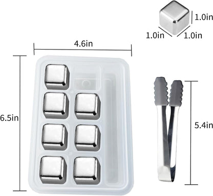 Stainless Steel Ice Cubes, 8-PCS Stainless Steel Ice Cubes, Reusable Whiskey Stones, Chilling Stone for Wine with Non-Slip Ice Tongs & Freezer Storage Tray Home & Kitchen Ice Cube Molds & Trays Kitchen & Dining Kitchen Utensils & Gadgets Specialty Tools & Gadgets