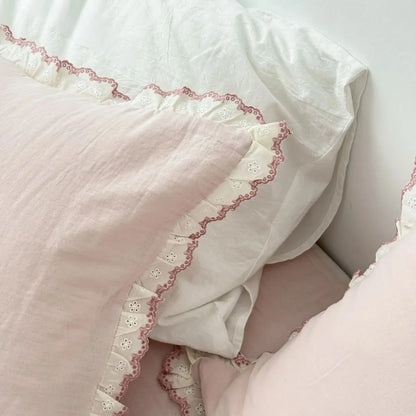 Soft Embroidered Lace Ruffle Cotton Bedding Set