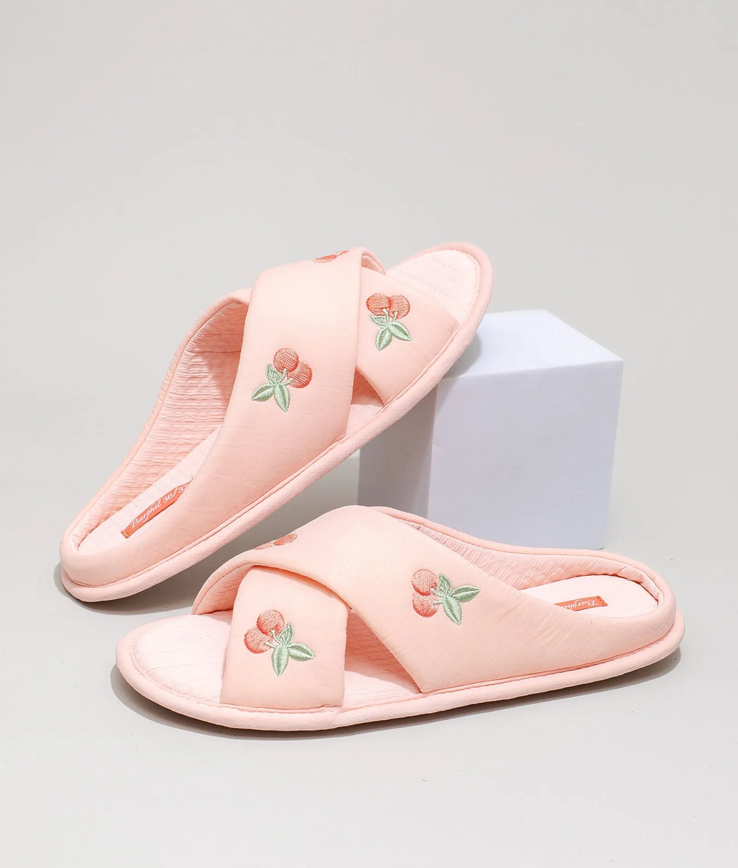 Soft Embroidered Cherry Plush House Slippers
