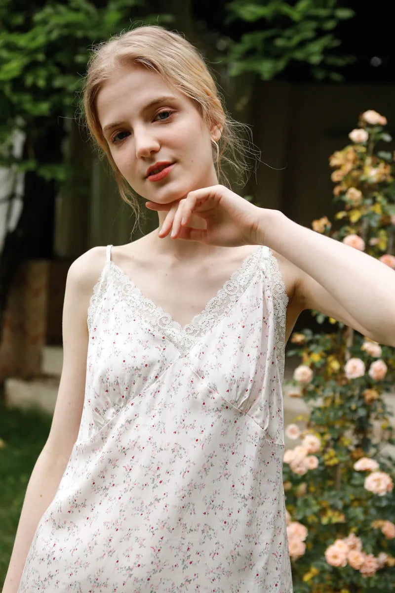 Silky Ditsy Floral Cotton Sateen Slip Nightgown