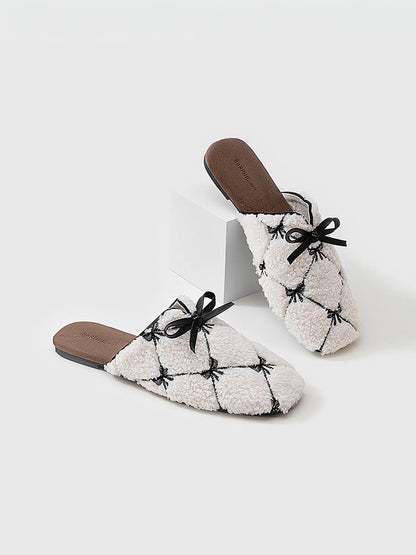 Plush Bow-Tie Diamond Sherpa House Slippers