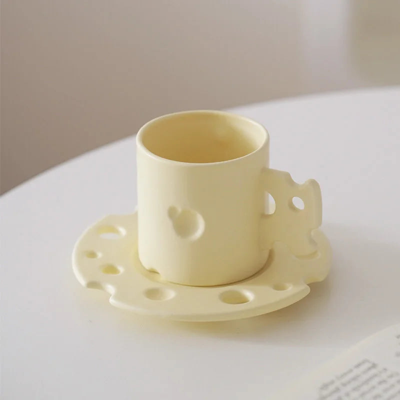 Whimsical Cheese Ceramic Mug & Saucer Set