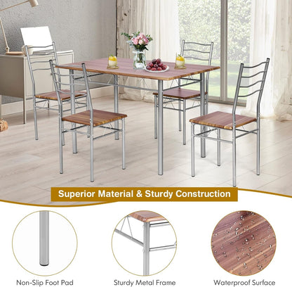 COSTWAY 5 Pieces Dining Room Table Set, Modern Kitchen Table Set with Metal Framework & Anti-Slip Pads, Dining Furniture Set with 4 High Back Chairs for Dining Room, Restaurant and Cafe (Natural Wood) Dining Room Furniture Furniture Home & Kitchen Table & Chair Sets