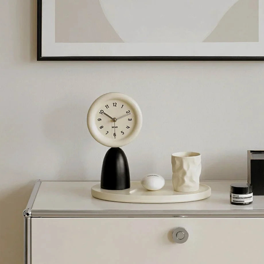 Sculptural Two-Tone Wood Table Clock