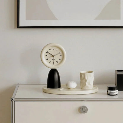 Sculptural Two-Tone Wood Table Clock