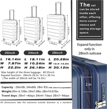 Coolife Luggage 2 Piece Luggage Set Carry on Spinner Suitcase Set with Pocket Compartment Weekend Bag Hardside Trunk Clothing Luggage Luggage & Bags Luggage & Travel Gear Luggage Sets Shoes & Jewelry Suitcases