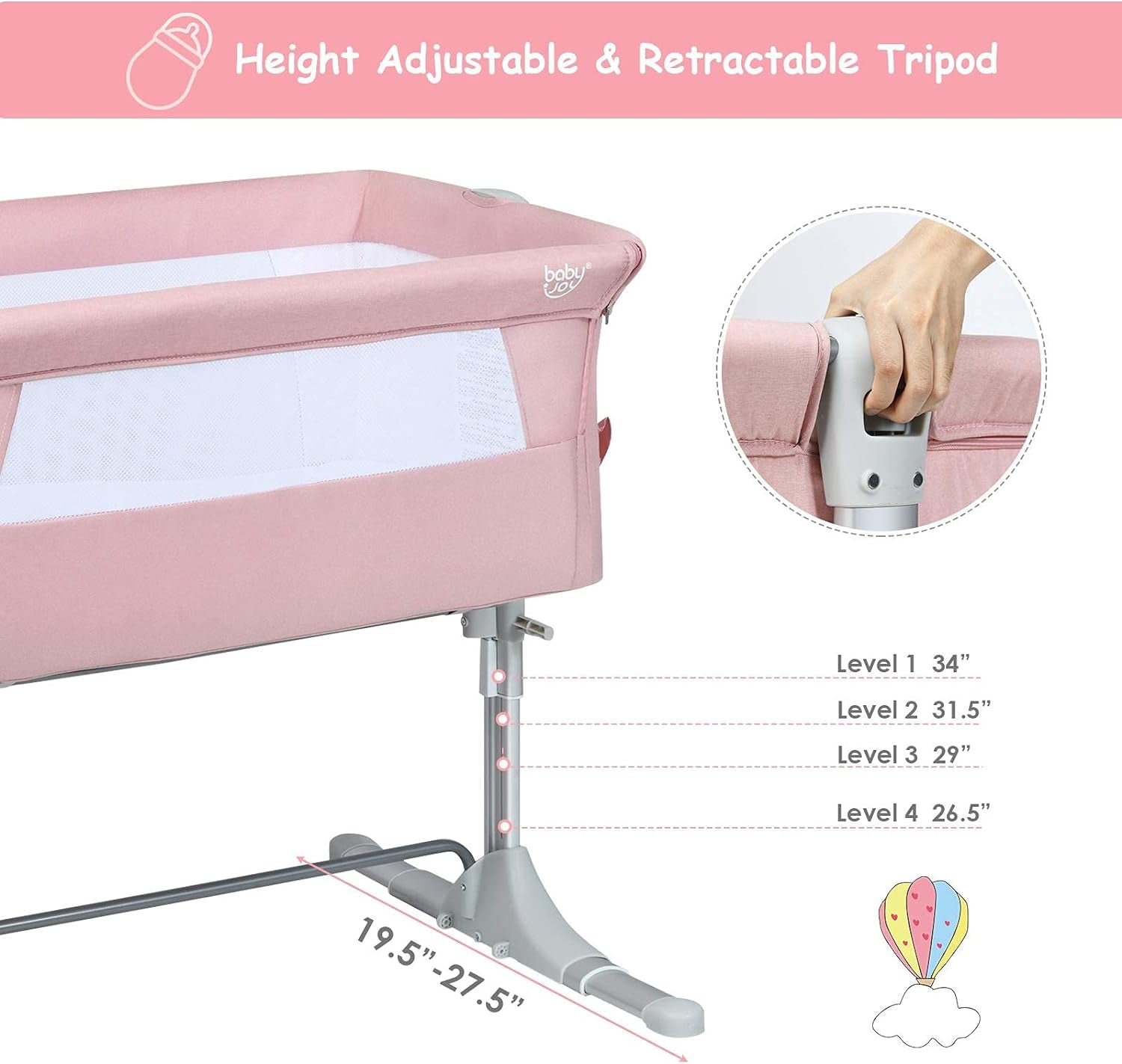 BABY JOY Bedside Bassinet, Co Sleeper Portable Crib W/Travel Bag, Detachable & Washable Mattress, Breathable Mesh, Newborn Infant Baby Bed, Height & Angle Adjustable (Pink) Baby Products Bassinets Bedside Cribs Furniture Infant & Toddler Beds Nursery