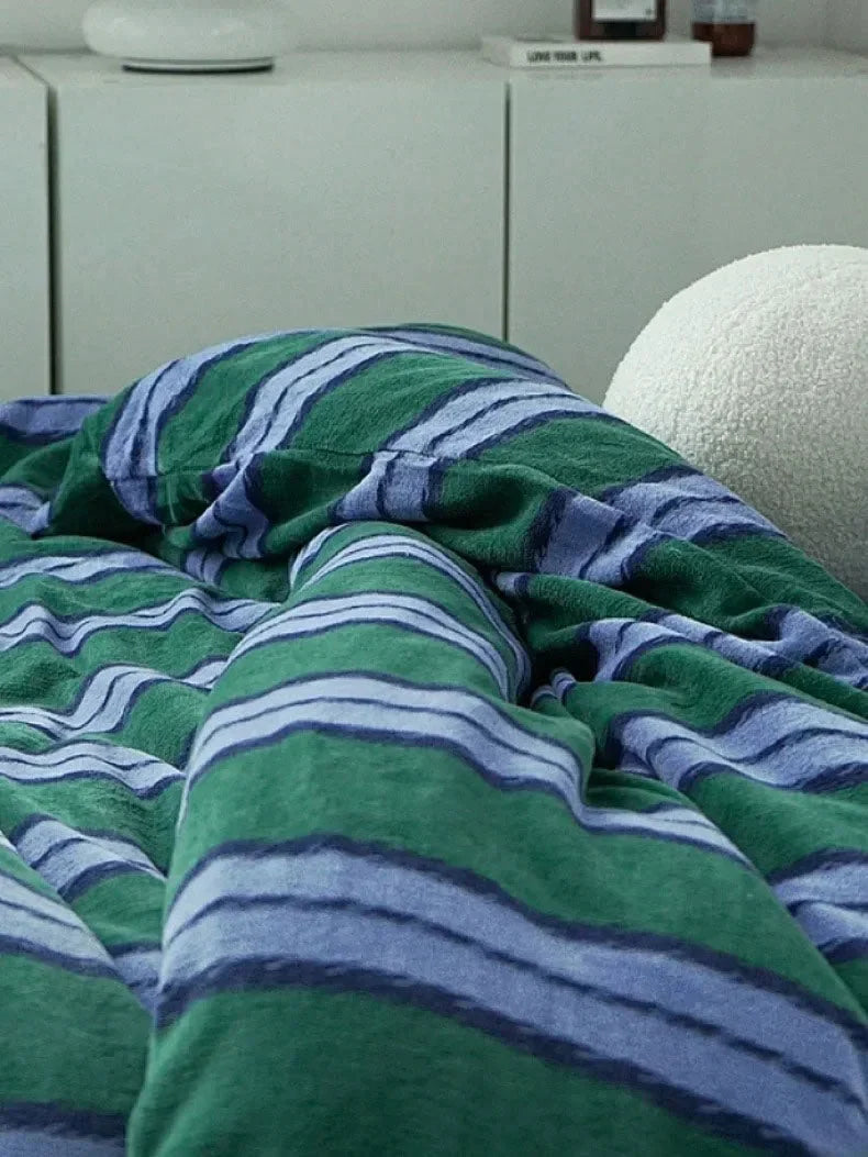 Plush Bold Striped Velvet Bedding Set