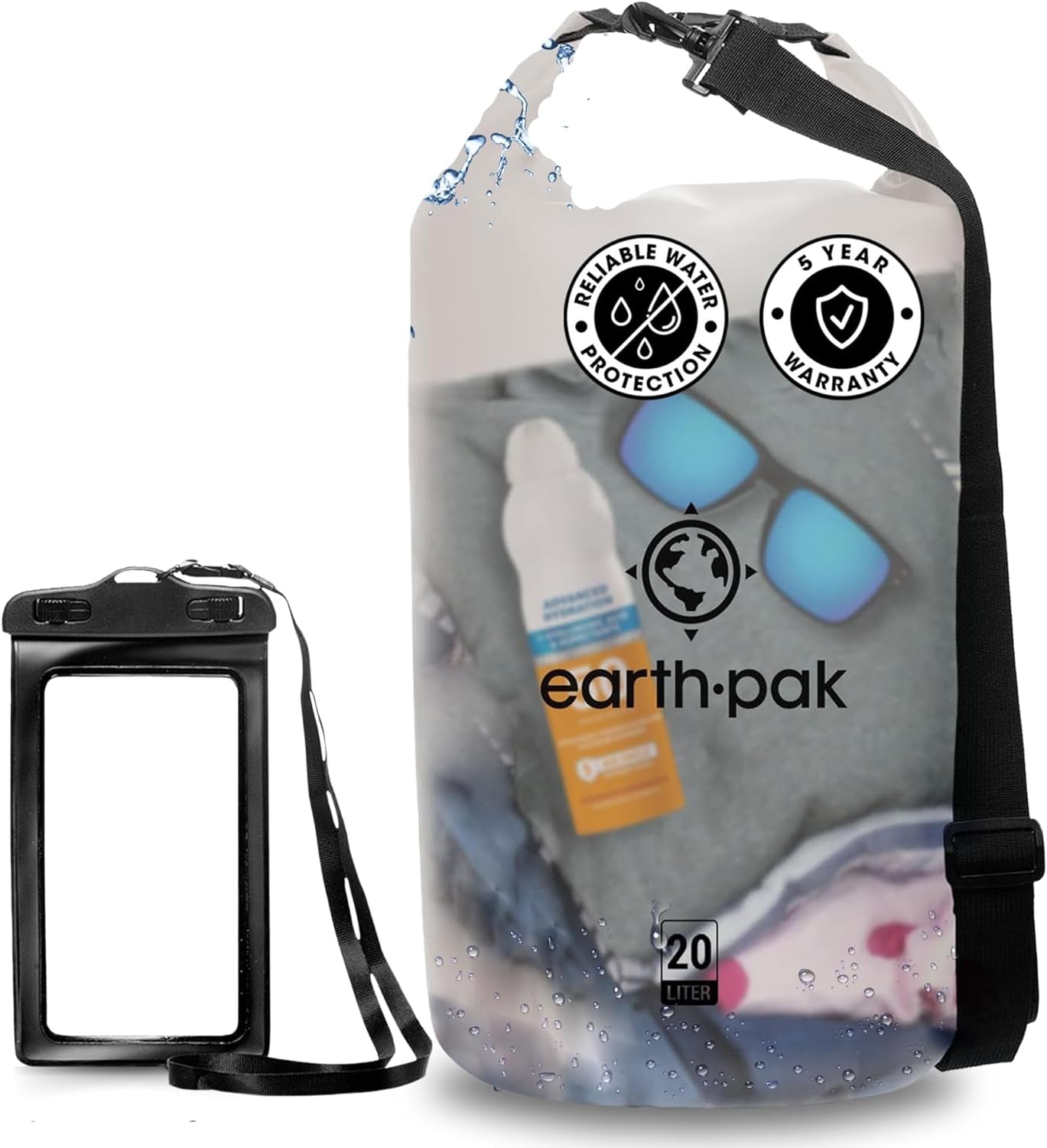 Earth Pak Waterproof Dry Bag - Roll Top Waterproof Backpack Sack Keeps Gear Dry for Kayaking, Beach, Rafting, Boating, Hiking, Camping and Fishing with Waterproof Phone Case Kayak Accessories Kayaking Sports Sports & Outdoors Water Sports