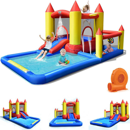 BOUNTECH Inflatable Water Bounce House, Giant Waterslide Park for Kids Backyard Fun Wet and Dry W/Splash Pool, Blow up Water Slides Inflatables for Kids and Adults Outdoor Party Gifts Inflatable Water Slides Pool Toys Pools & Water Toys Sports & Outdoor Play Toys & Games