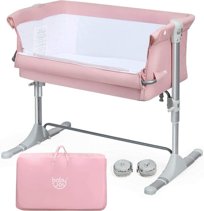 BABY JOY Bedside Bassinet, Co Sleeper Portable Crib W/Travel Bag, Detachable & Washable Mattress, Breathable Mesh, Newborn Infant Baby Bed, Height & Angle Adjustable (Pink) Baby Products Bassinets Bedside Cribs Furniture Infant & Toddler Beds Nursery