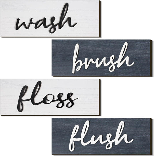 Jetec 4 Pieces Farmhouse Bathroom Wall Decor Wash Signs Rustic Hanging Wooden Signs Primitive Bathroom Wall Arts Vintage Country Wooden Decorations Wall Signs for Home Room Bathroom (Gray, White) Home & Kitchen Home Décor Accents Home Décor Products Wall Pediments