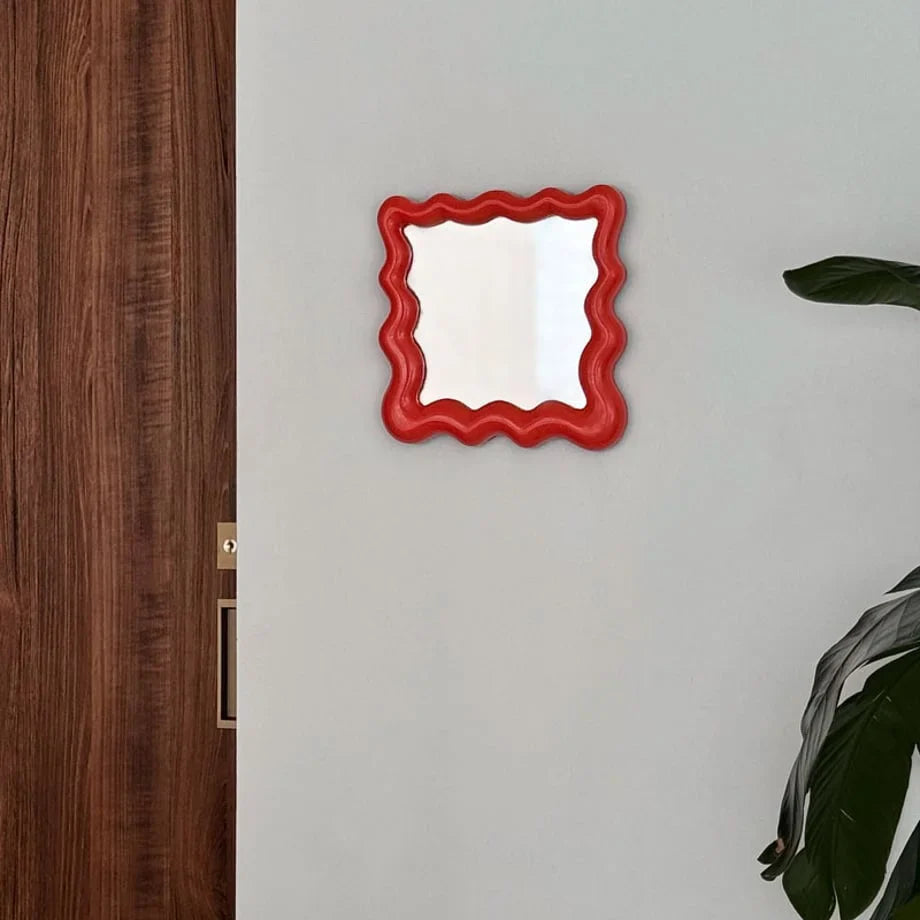 Glossy Wavy Frame Melamine Desktop Mirror