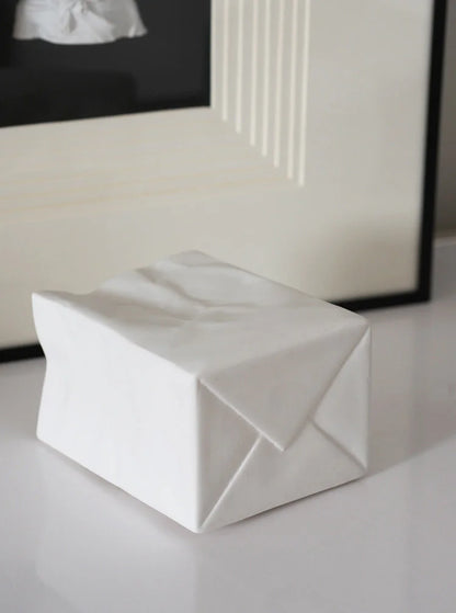 Textured Crumpled Paper Bag Ceramic Desktop Organizer