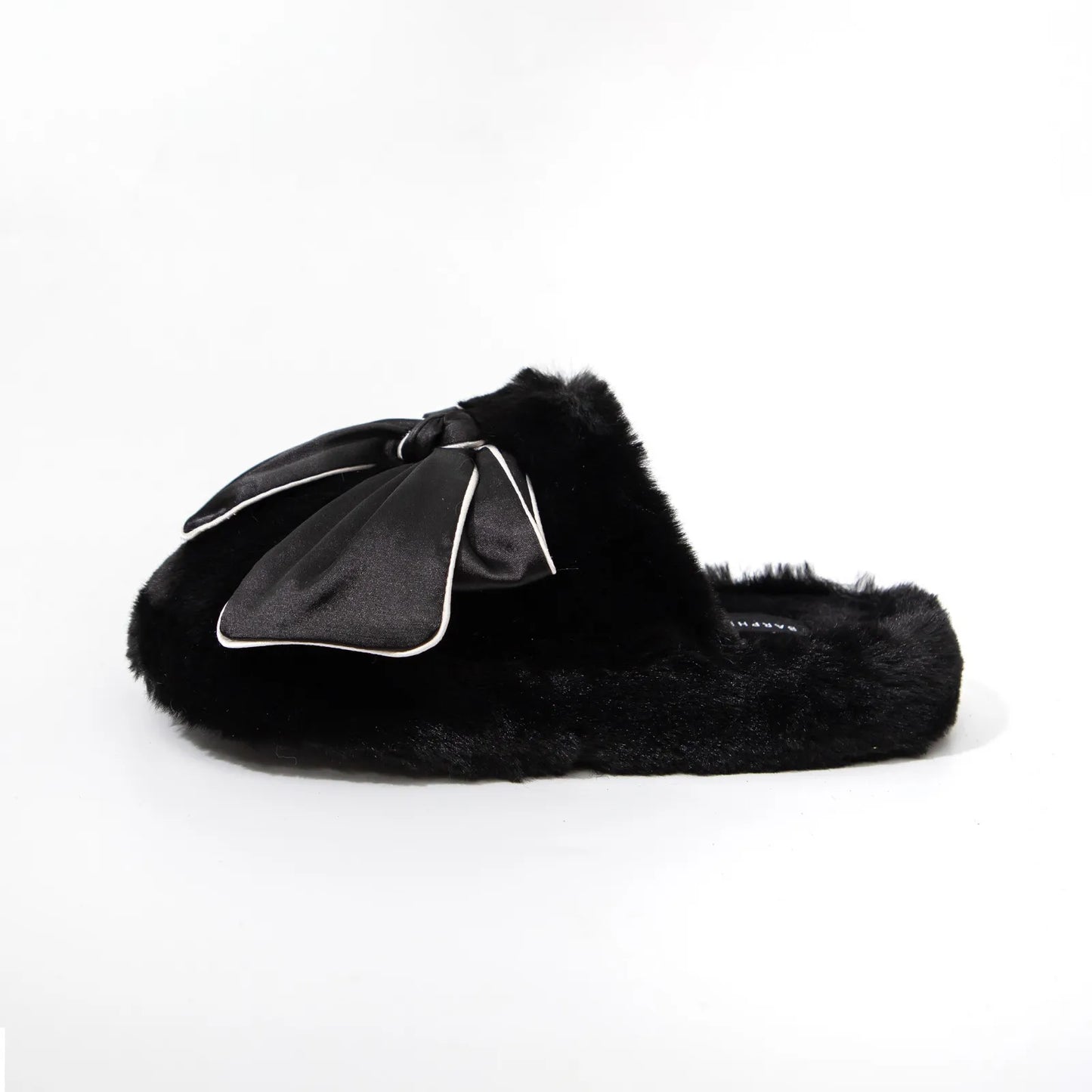 Plush Satin Bow Faux Fur House Slippers