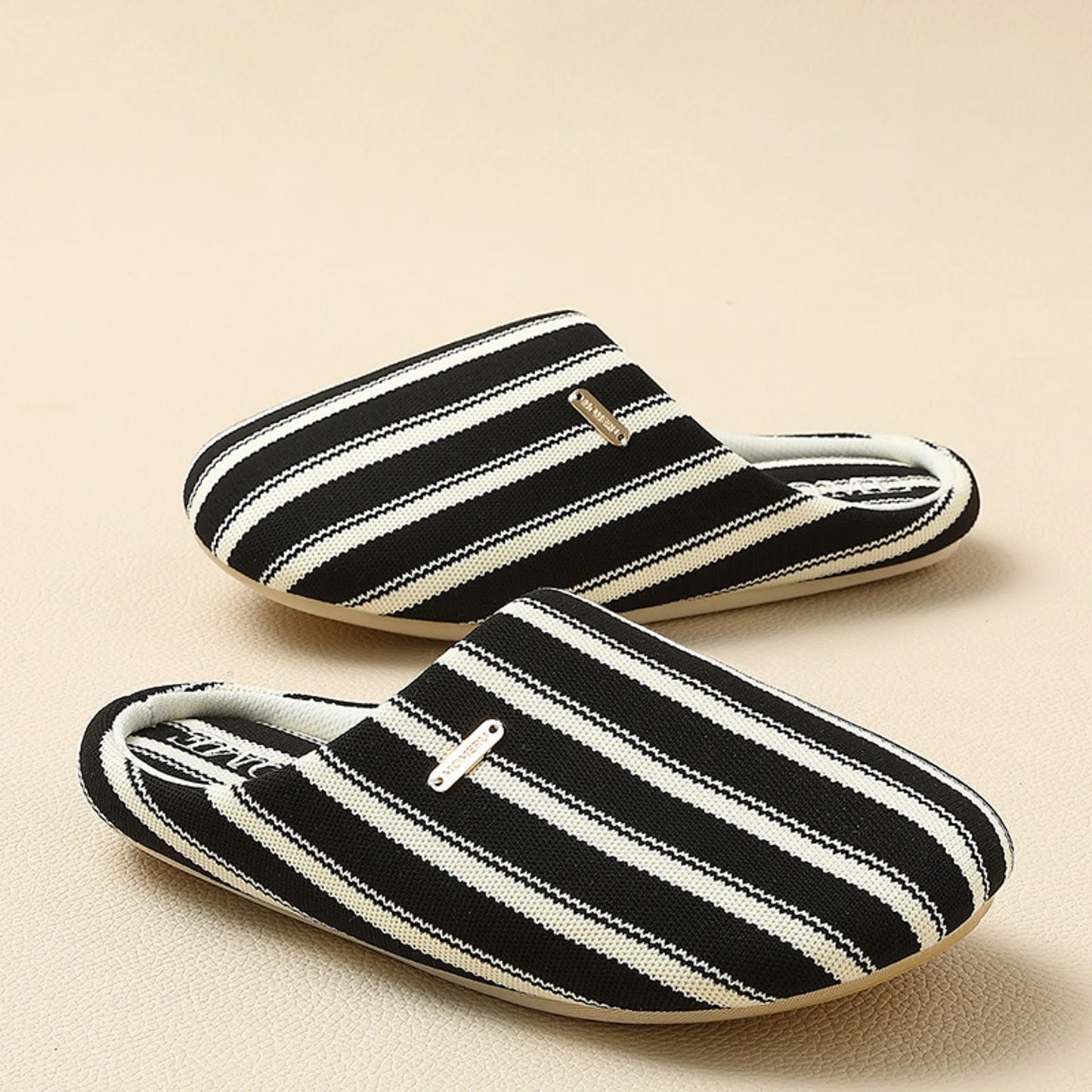 Breathable Knit Striped Cotton House Slippers