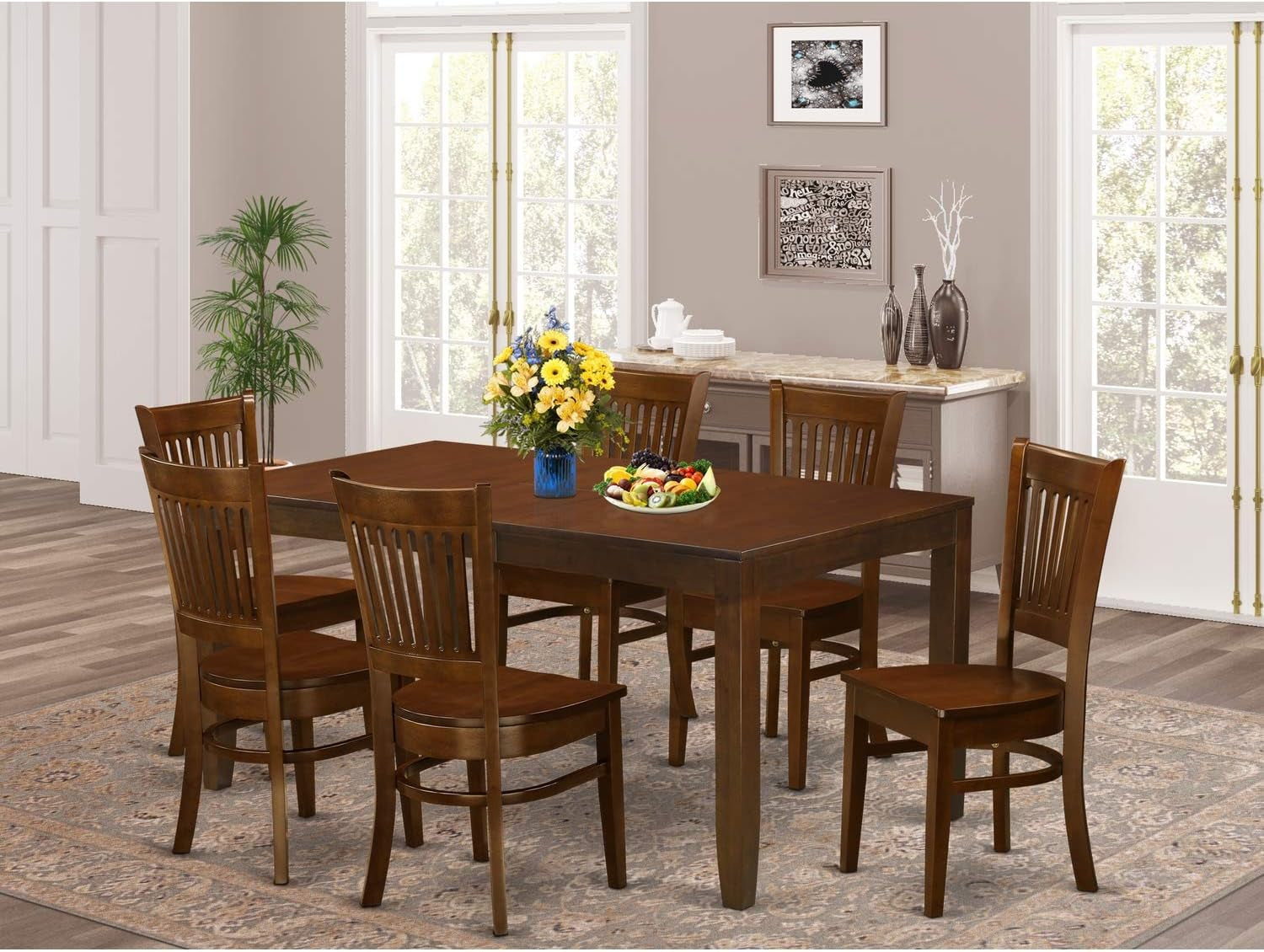 East West Furniture LYVA7-ESP-C Lynfield 7 Piece Kitchen Set Consist of a Rectangle Table with Butterfly Leaf and 6 Linen Fabric Dining Room Chairs, 36X66 Inch Dining Room Furniture Furniture Home & Kitchen Table & Chair Sets