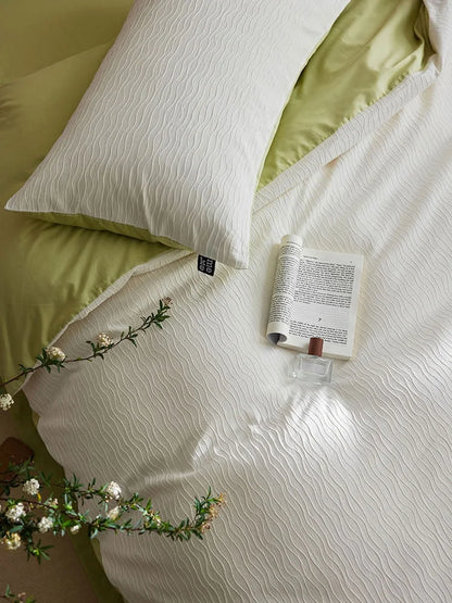 Wavy Textured Two-Tone Washed Cotton Bedding Set