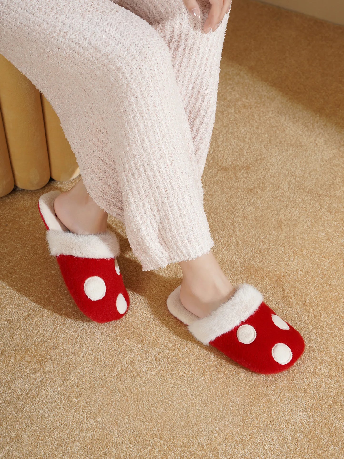 Fuzzy Embroidered Bunny Faux Fur House Slippers
