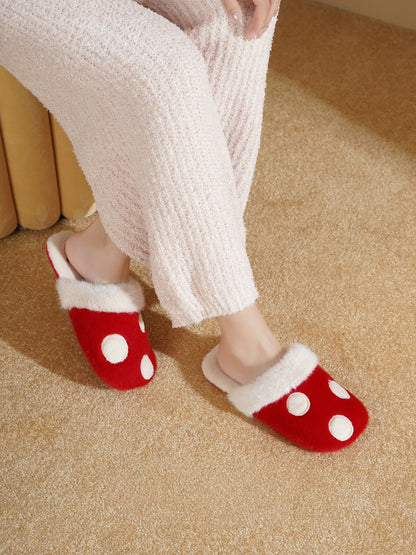 Fuzzy Embroidered Bunny Faux Fur House Slippers