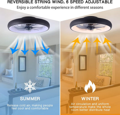 Femony Ceiling Fans with Light,20" Dimmable Modern Ceiling Fans with Lights and Remote,3 Light Color Change/6-Speed/Timing Setting,Flush Mount Ceiling Fan for Bedroom,Matte Black Finish Ceiling Fans Ceiling Fans & Accessories Lighting & Ceiling Fans Tools & Home Improvement