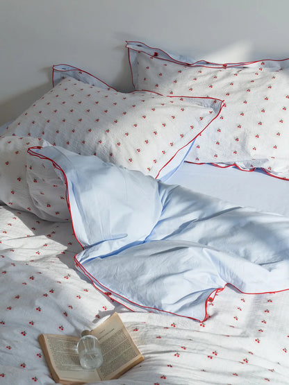 Ruffled Cherry Print Washed Cotton Bedding Set