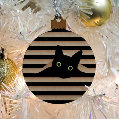 Black Cat in Window Wood Christmas Tree Holiday Ornament Hanging Ornaments Home & Kitchen Home Décor Accents Home Décor Products