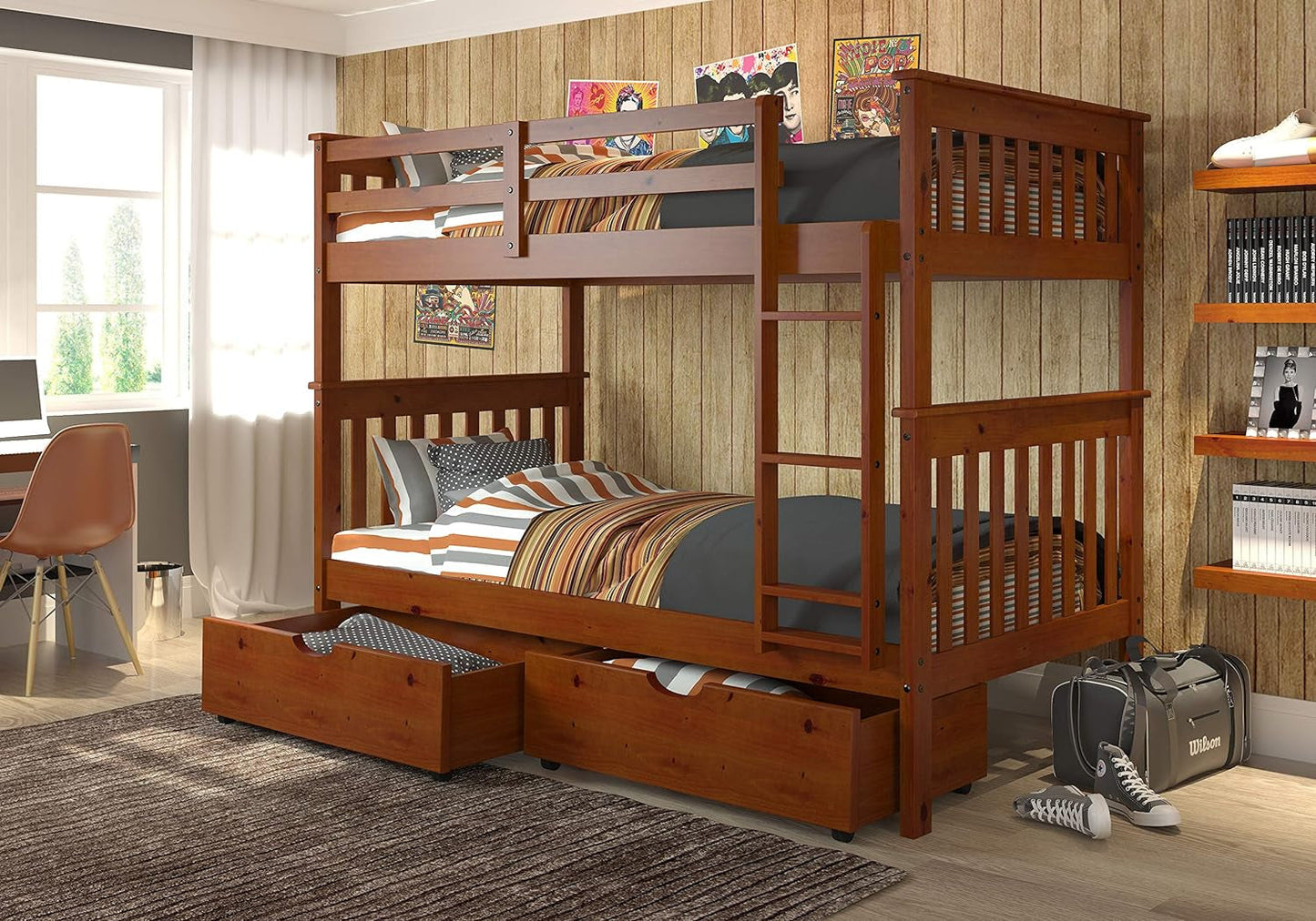 Donco Kids Austin Mission Twin over Full Dark Grey Bunkbed with Twin Trundle Bedroom Furniture Beds Frames & Bases Furniture Home & Kitchen