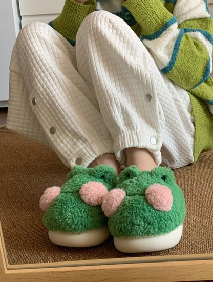 Plush 3D Frog Fleece House Slippers