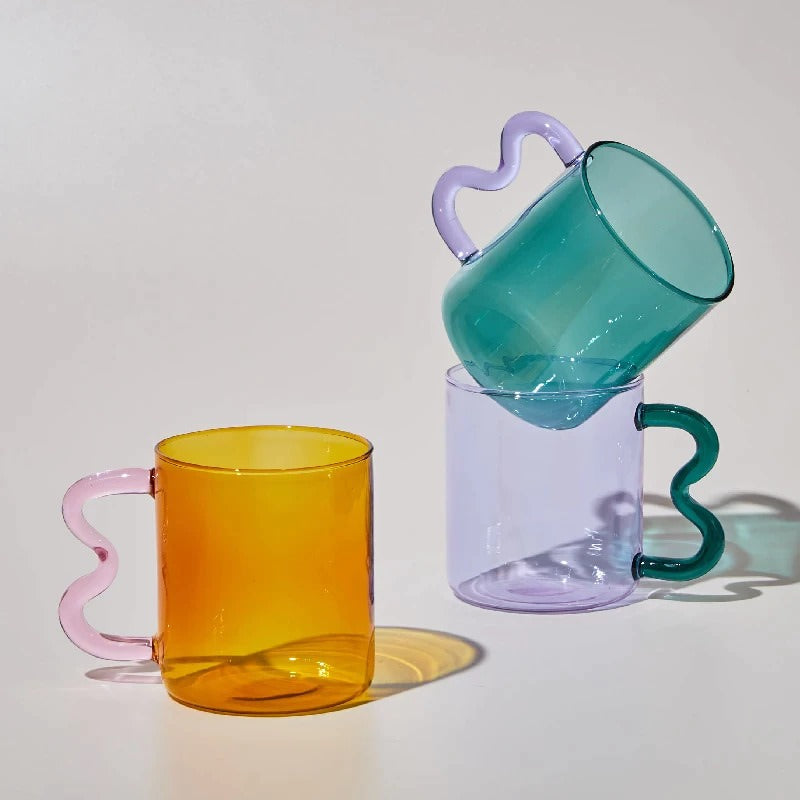 Pastel Glass Wavy Handle Mug SUB CATEGORY_Desk Accessories