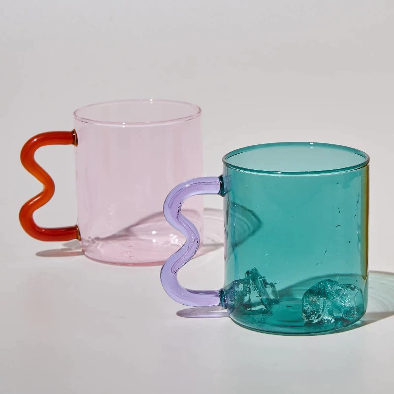 Pastel Glass Wavy Handle Mug SUB CATEGORY_Desk Accessories