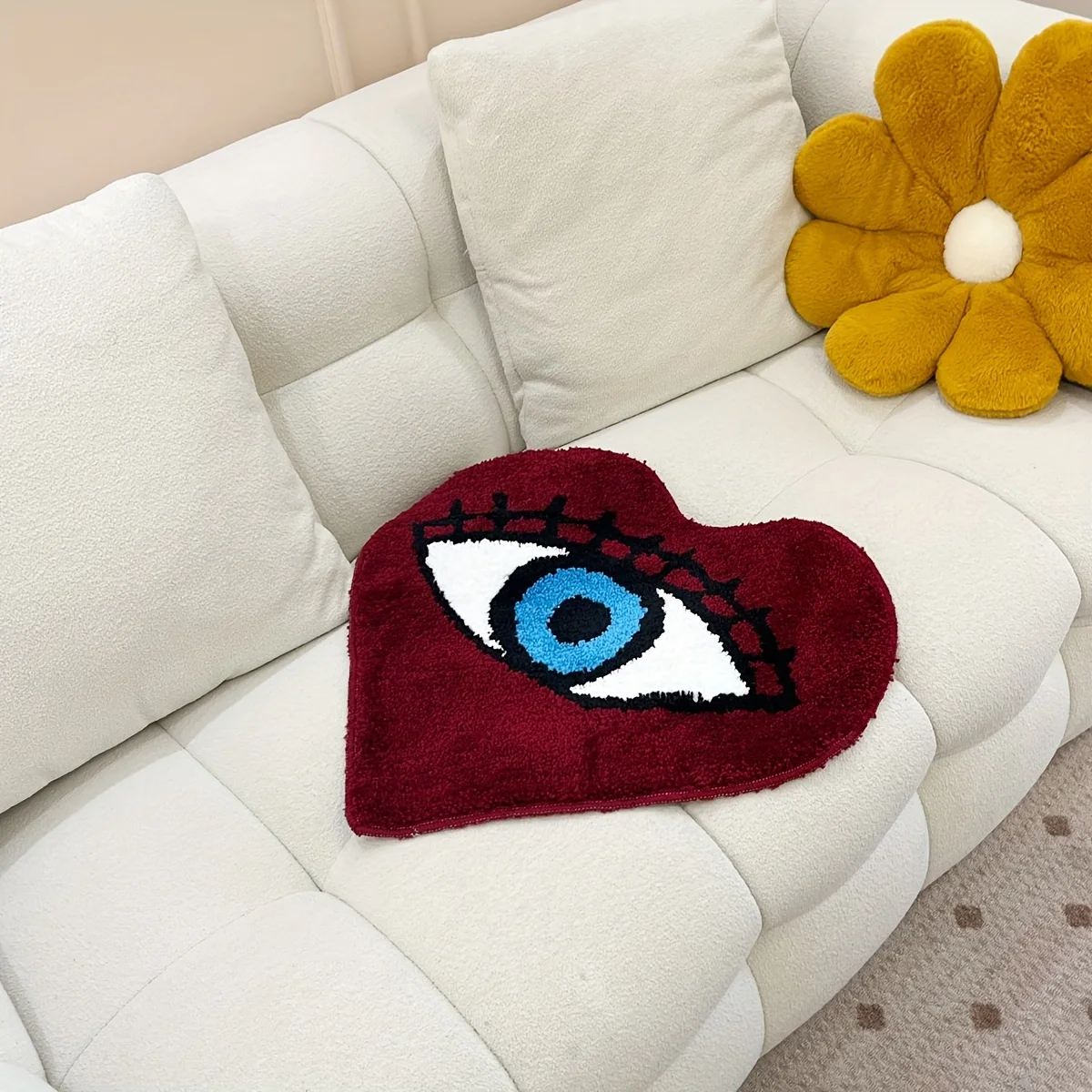 Dark Red Eye Heart Tufted Rug