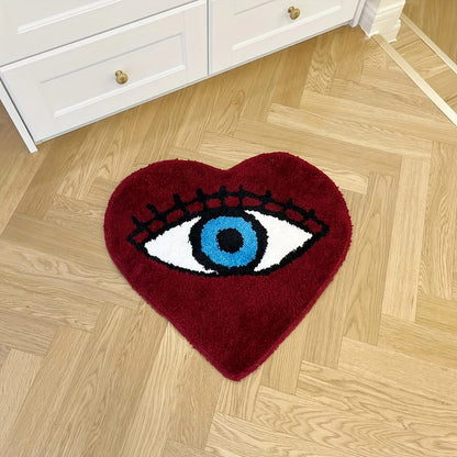 Dark Red Eye Heart Tufted Rug