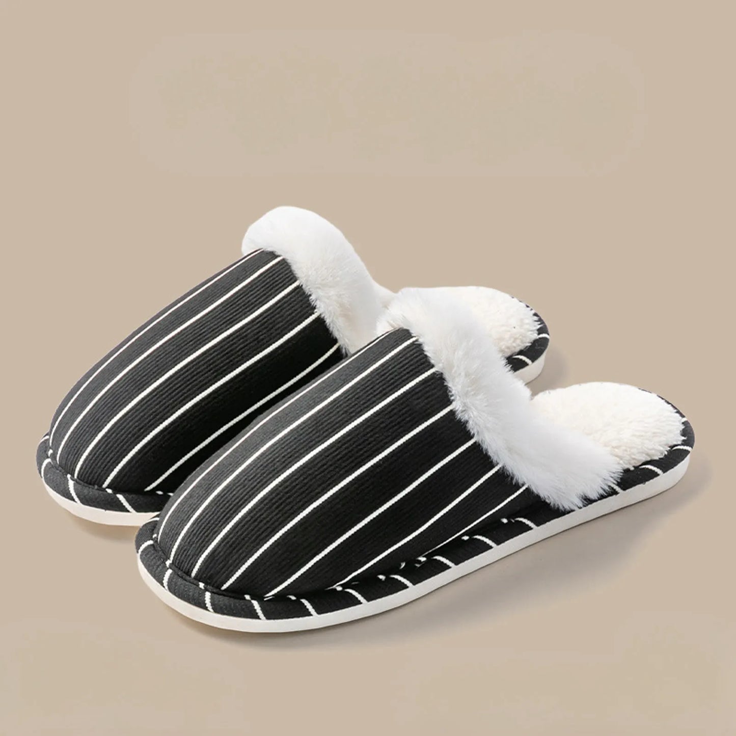 Plush Corduroy Striped Cotton House Slippers