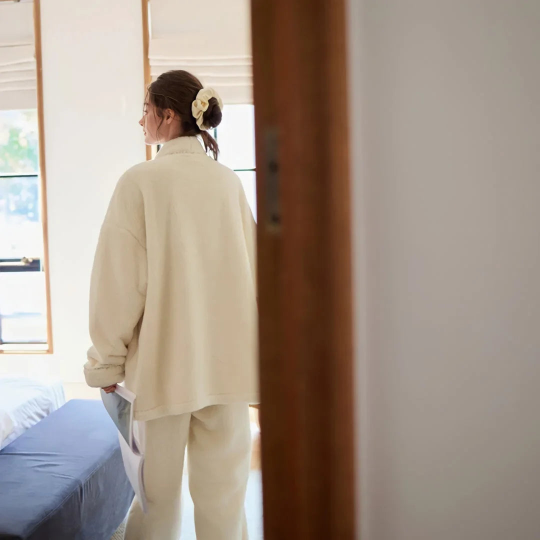 Ultra-Plush Button-Up Flannel Fleece Pajama Set
